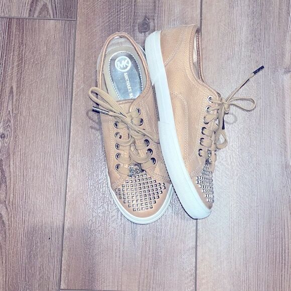 Michael Kors golden tan leather studded sneakers - Picture 1 of 4
